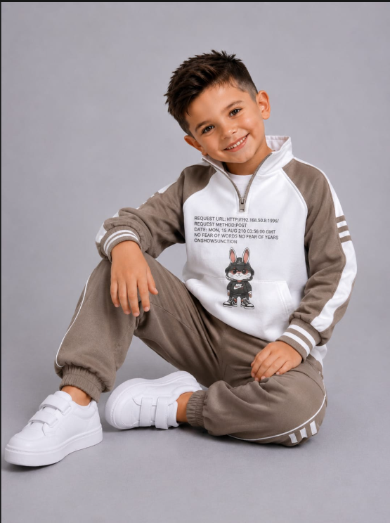 Look Toscana: Sudadera media cremallera taupe y blanco · Jogger a juego