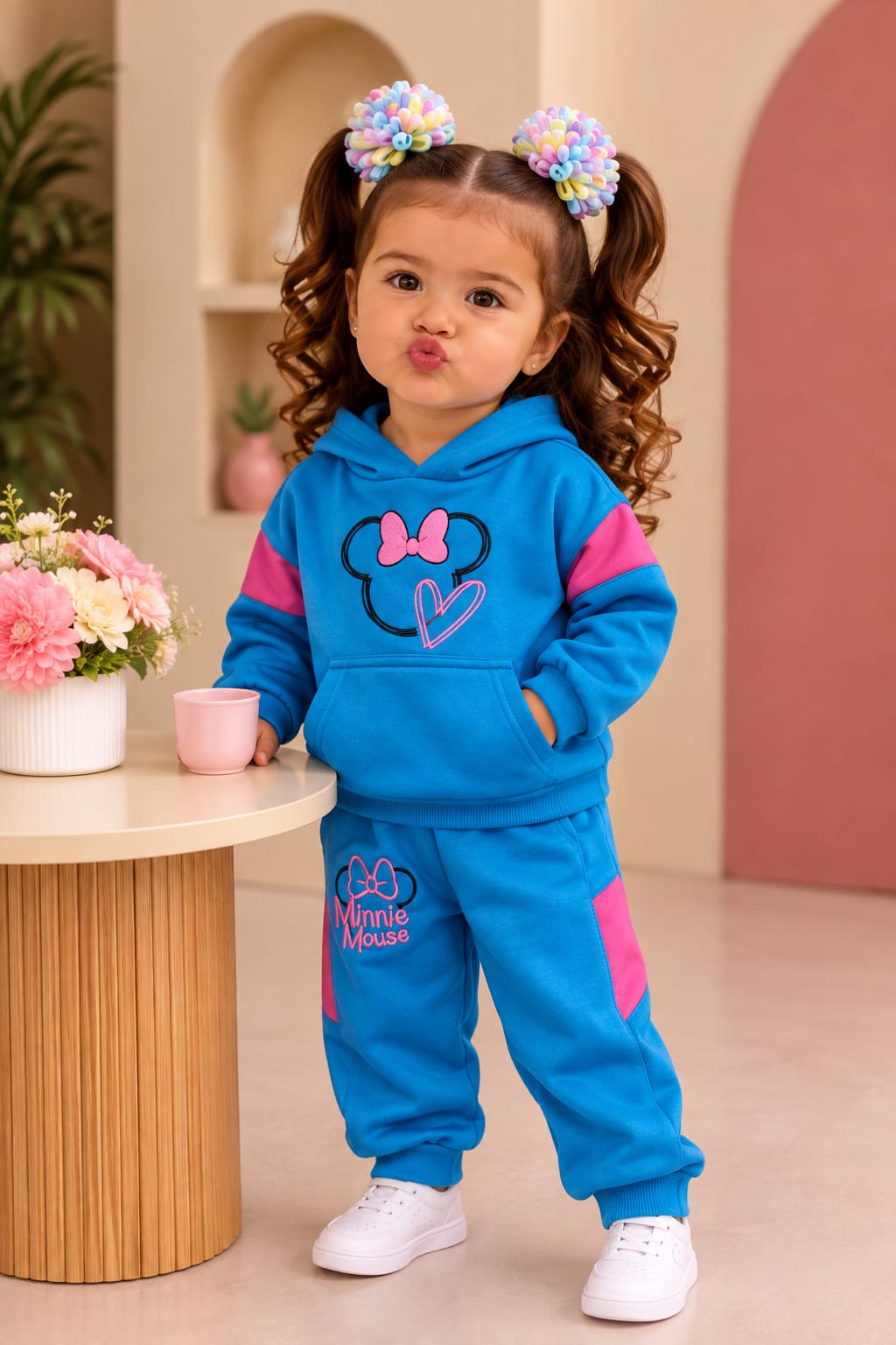 Look Iris: Chaqueta acolchada lila con capota · Camiseta print · Jean wide con moños