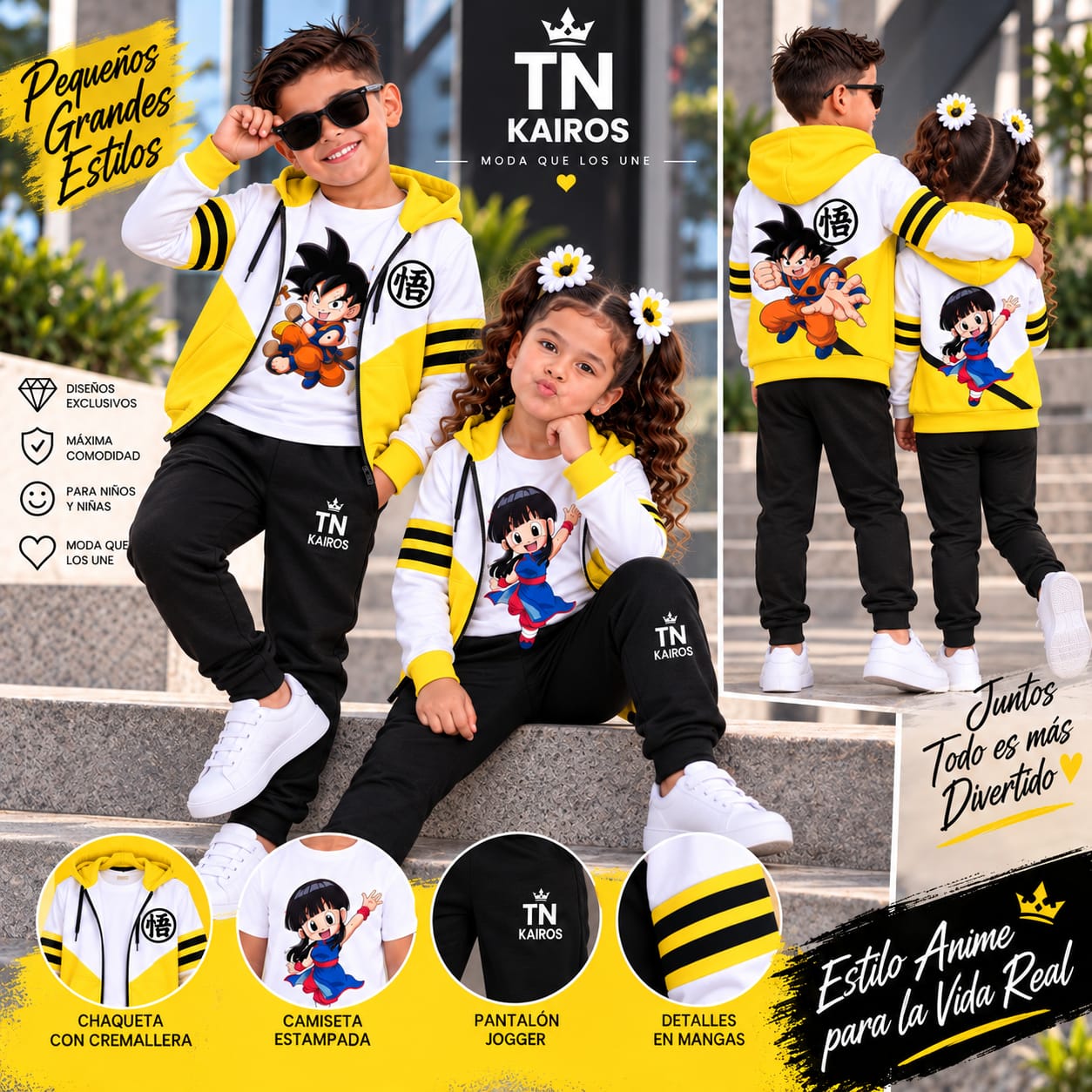 Niño y niña con la colección amarilla TN KAIROS Kids