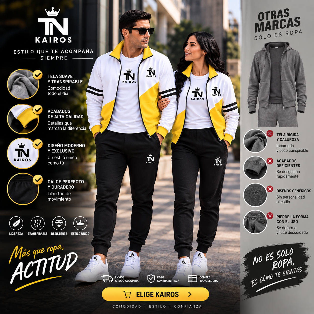 Conjunto TN KAIROS Amarillo, conjunto casual para adultos TN KAIROS