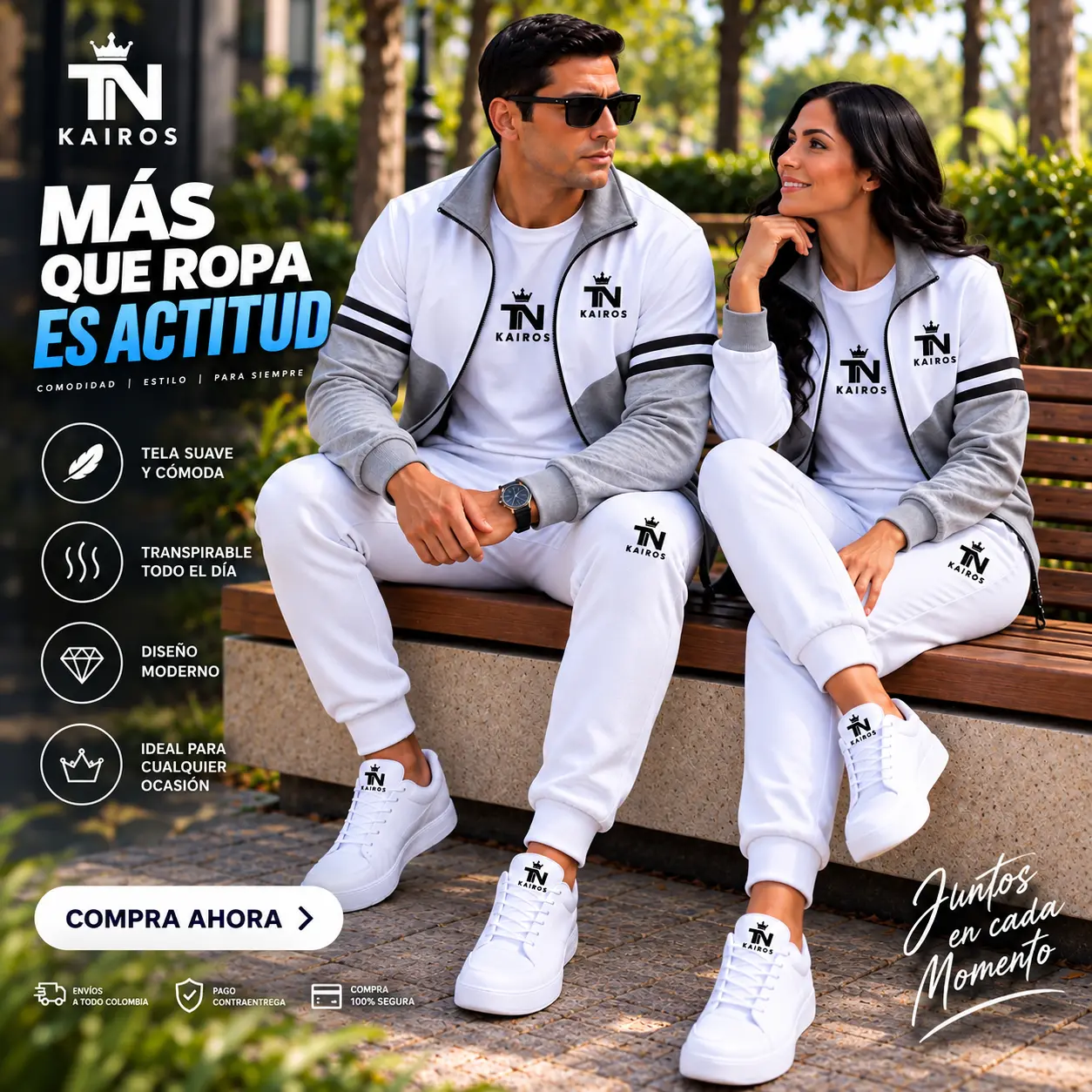 Conjunto TN KAIROS Gris & Blanco, conjunto casual para adultos TN KAIROS
