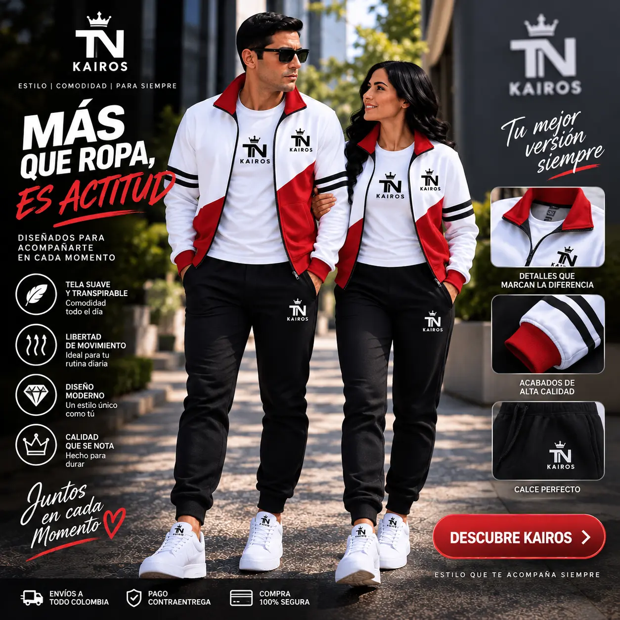 Conjunto TN KAIROS Rojo, conjunto casual para adultos TN KAIROS