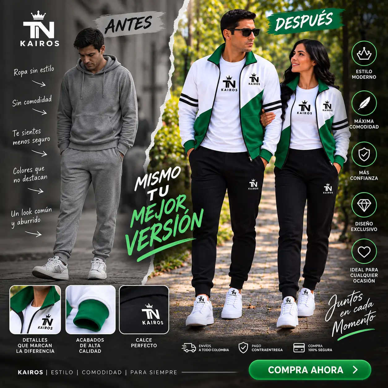 Conjunto TN KAIROS Verde, conjunto casual para adultos TN KAIROS