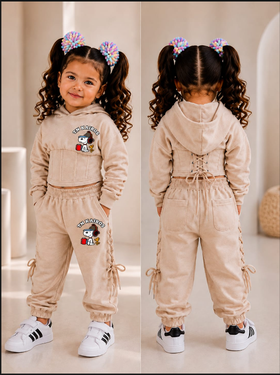 Look Arena: Conjunto hoodie corset beige TN Kairos · Jogger a juego con cintas