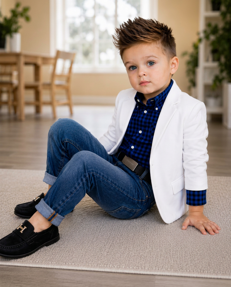 Look Soho: Sobrecamisa marrón · Camiseta print · Pantalón negro