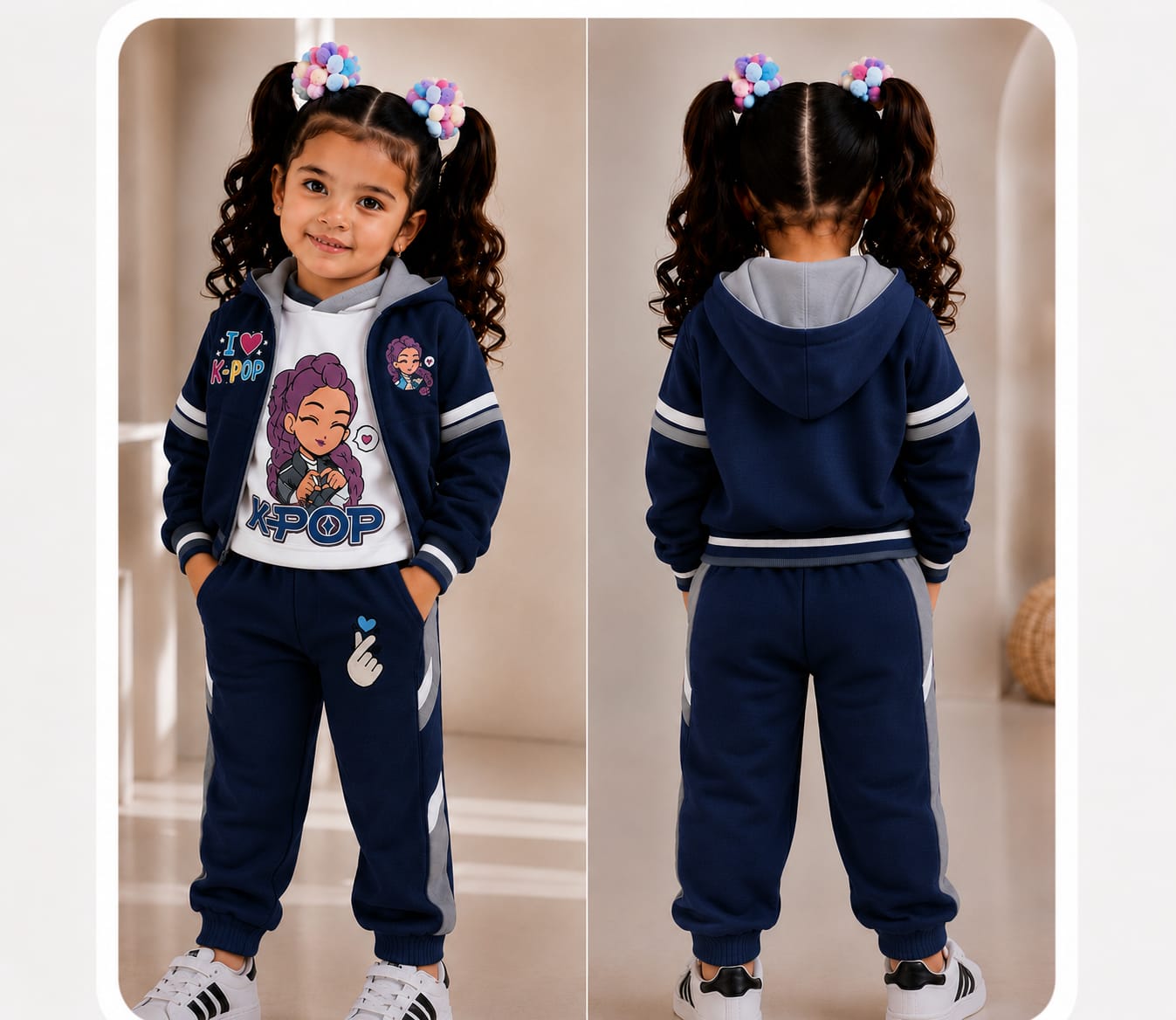Look Minnie: Buzo crema print Minnie · Jean wide leg azul con moño · Cinturón lazo