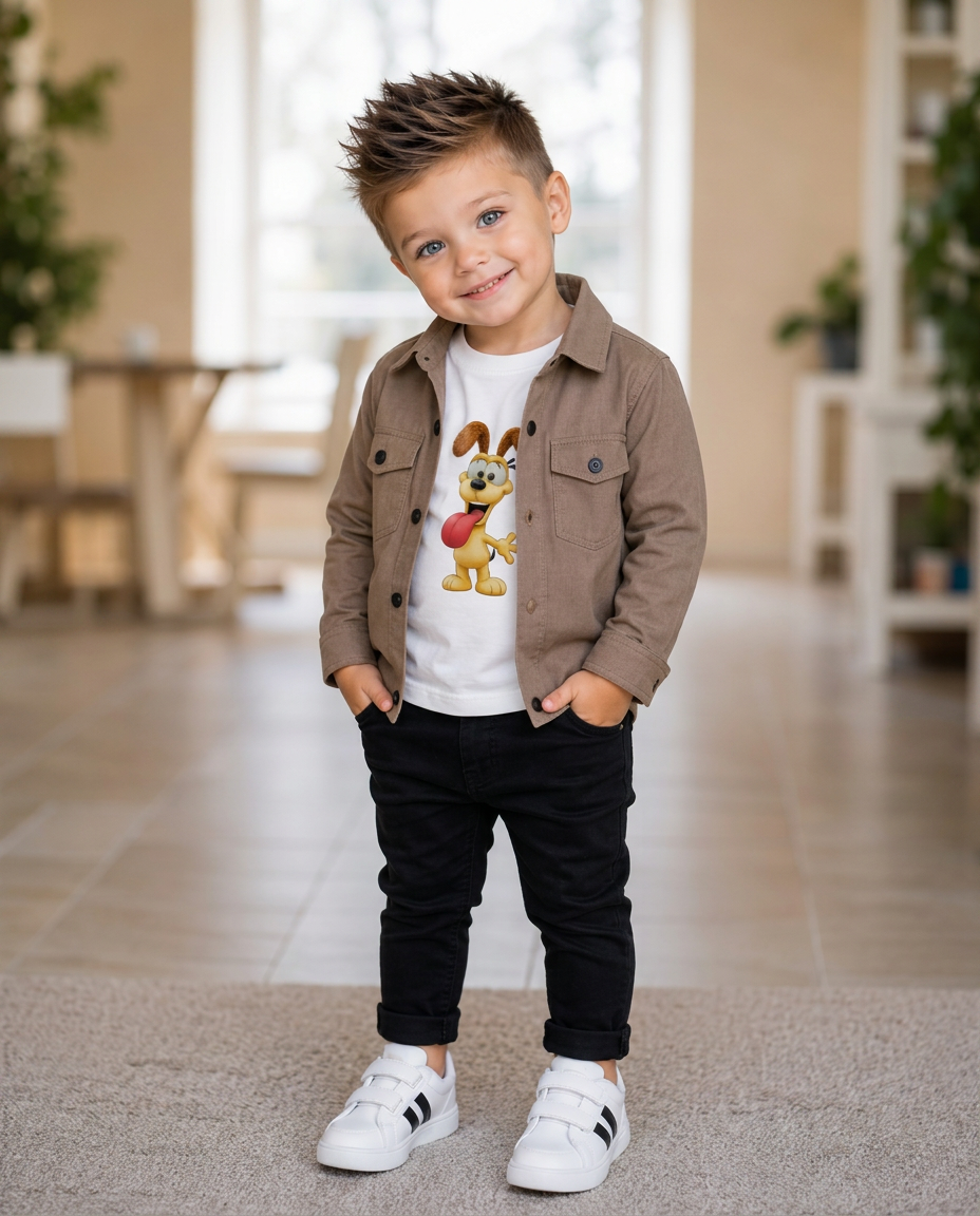 Look Brooklyn: Chaqueta varsity · Camiseta print · Jean oscuro